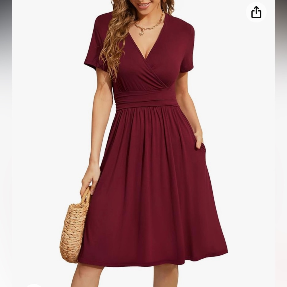 WEACZZY Women's Summer Short Sleeve Casual Dresses V-Neck Dress W/Pockets NWT M